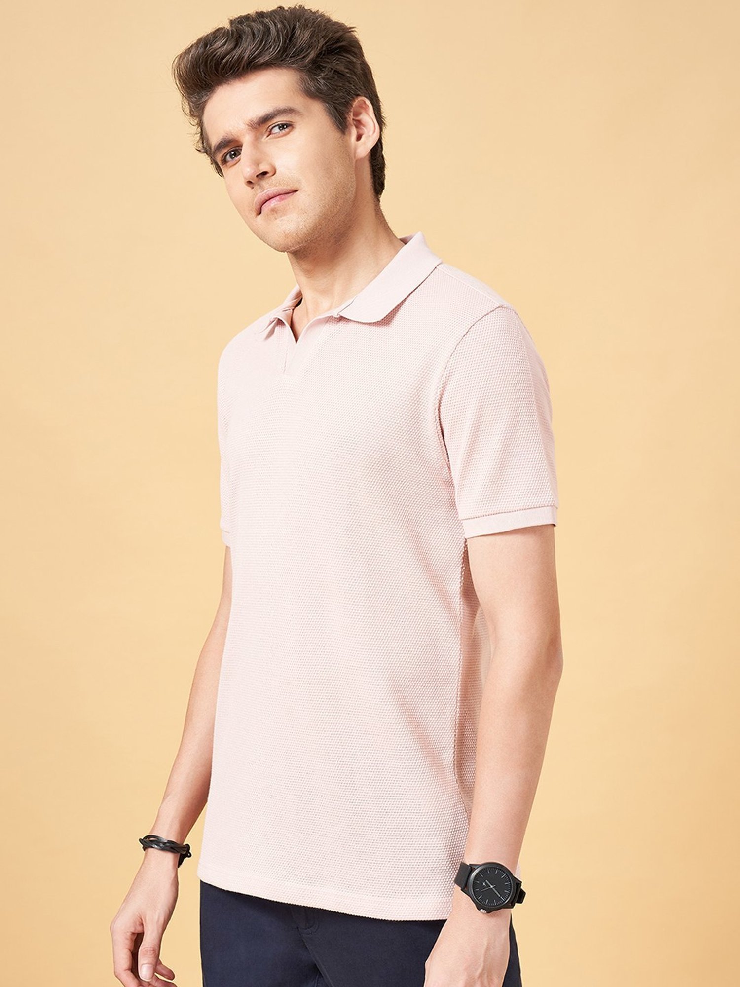 Byford by Pantaloons Coral Pink Cotton Slim Fit Polo T-Shirt