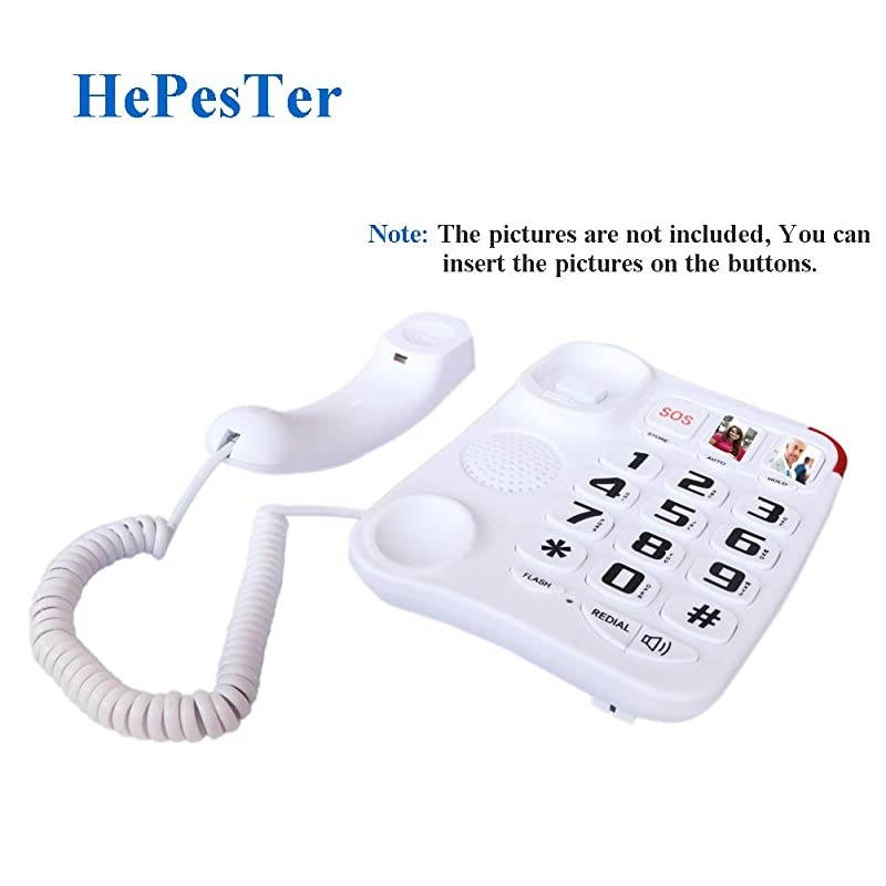 Big Button Corded Phone with 3 One-Touch Speed Dial,  P-45 Picture Care Phone for Seniors with Memory Protection/Wall Mountable/SOS Emergency