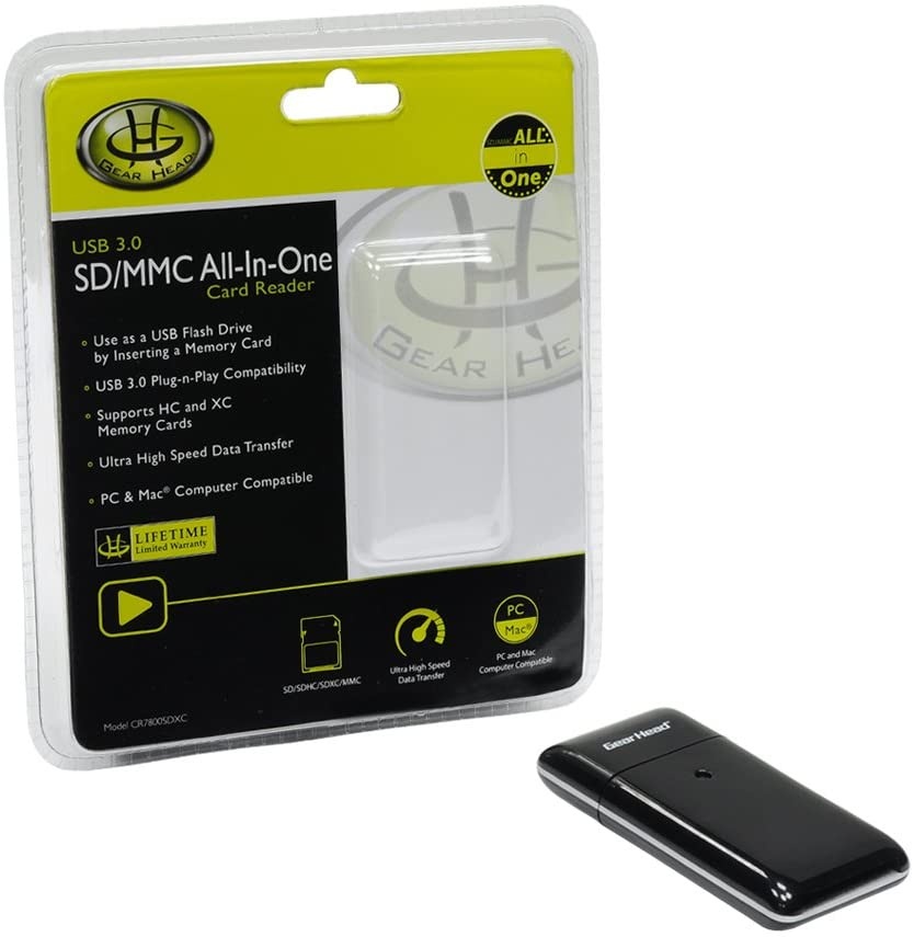 Gear Head USB 3.0 SD/MMC All-in-One Card Reader(CR7800SDXC),Black