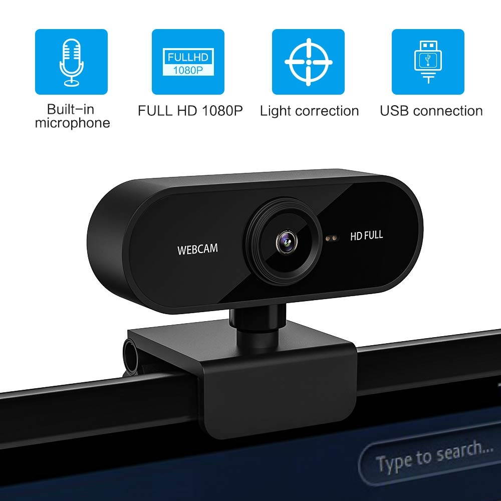 Full HD 1080P Webcam, Built-in Mic and Drive-Free USB Web Camera for Skype, Zoom, FaceTime, Hangouts, PC/Mac/Laptop/MacBook/Tablet
