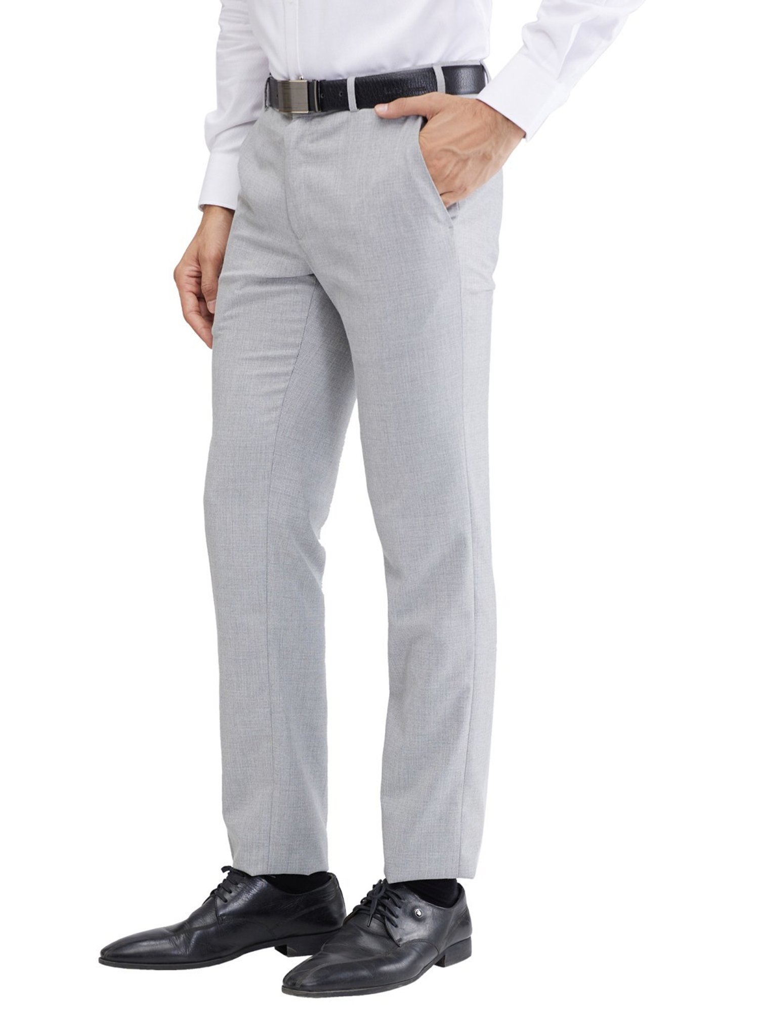 Raymond Grey Slim Fit Self Pattern Trousers