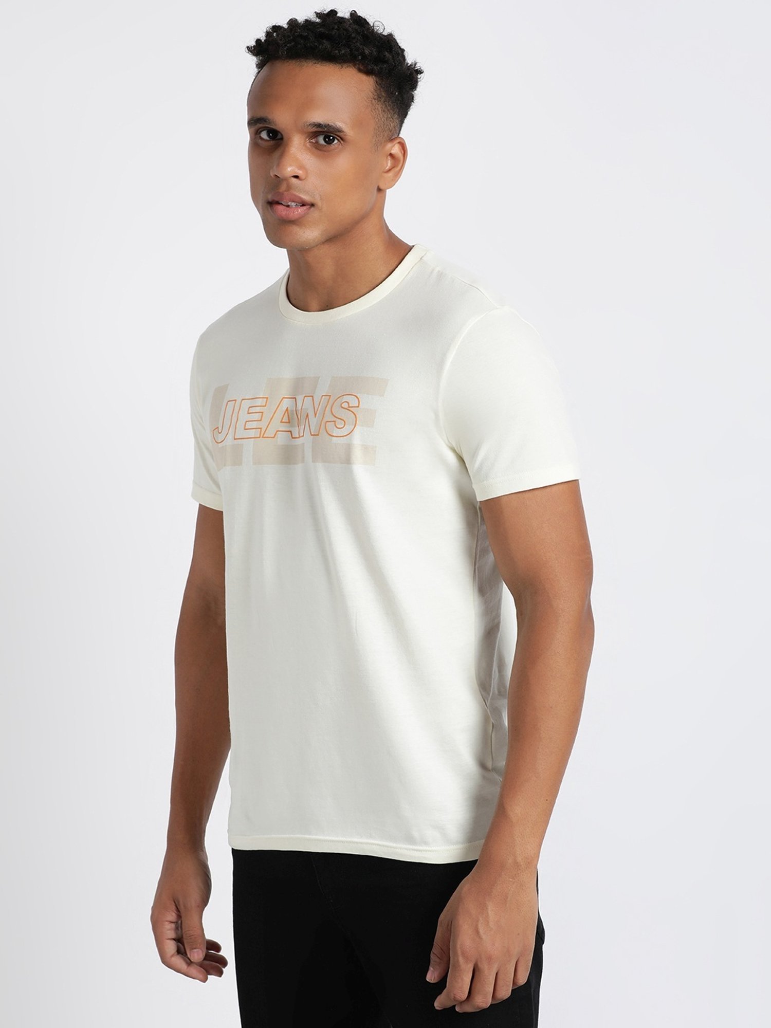Lee White Cotton Slim Fit Printed T-Shirt