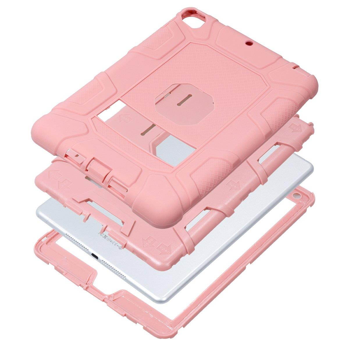 New iPad 9.7 2017 Case, Newshine [Kickstand] 3 In 1 Heavy Duty Armor Defender Shockproof PC & Soft Silicone Hybrid Protective Case Cover for Apple New iPad 9.7 inch 2017 Tablet (ZQ Pink+Pink)