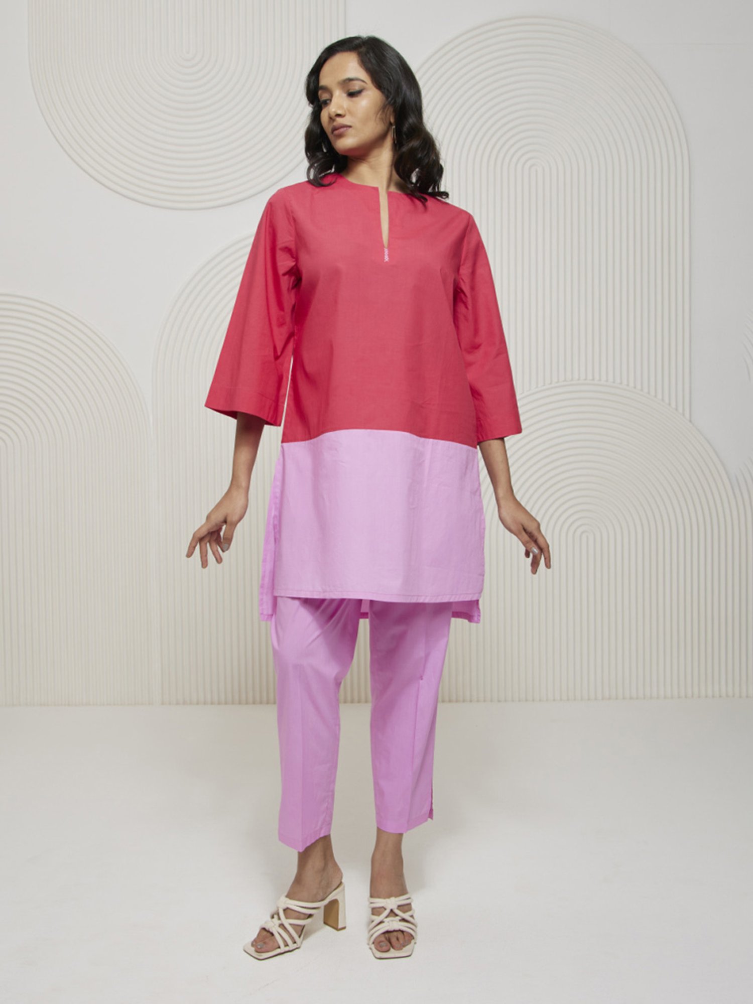 Artagai Midnight Navy Elevated Basics Co-Ord Set With Notch Collar Top And Straight Pants