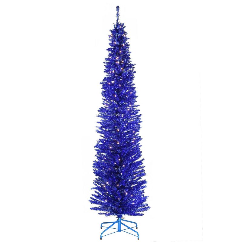 7ft National Christmas Tree Company Blue Tinsel Slim Artificial Christmas Tree 210ct Clear