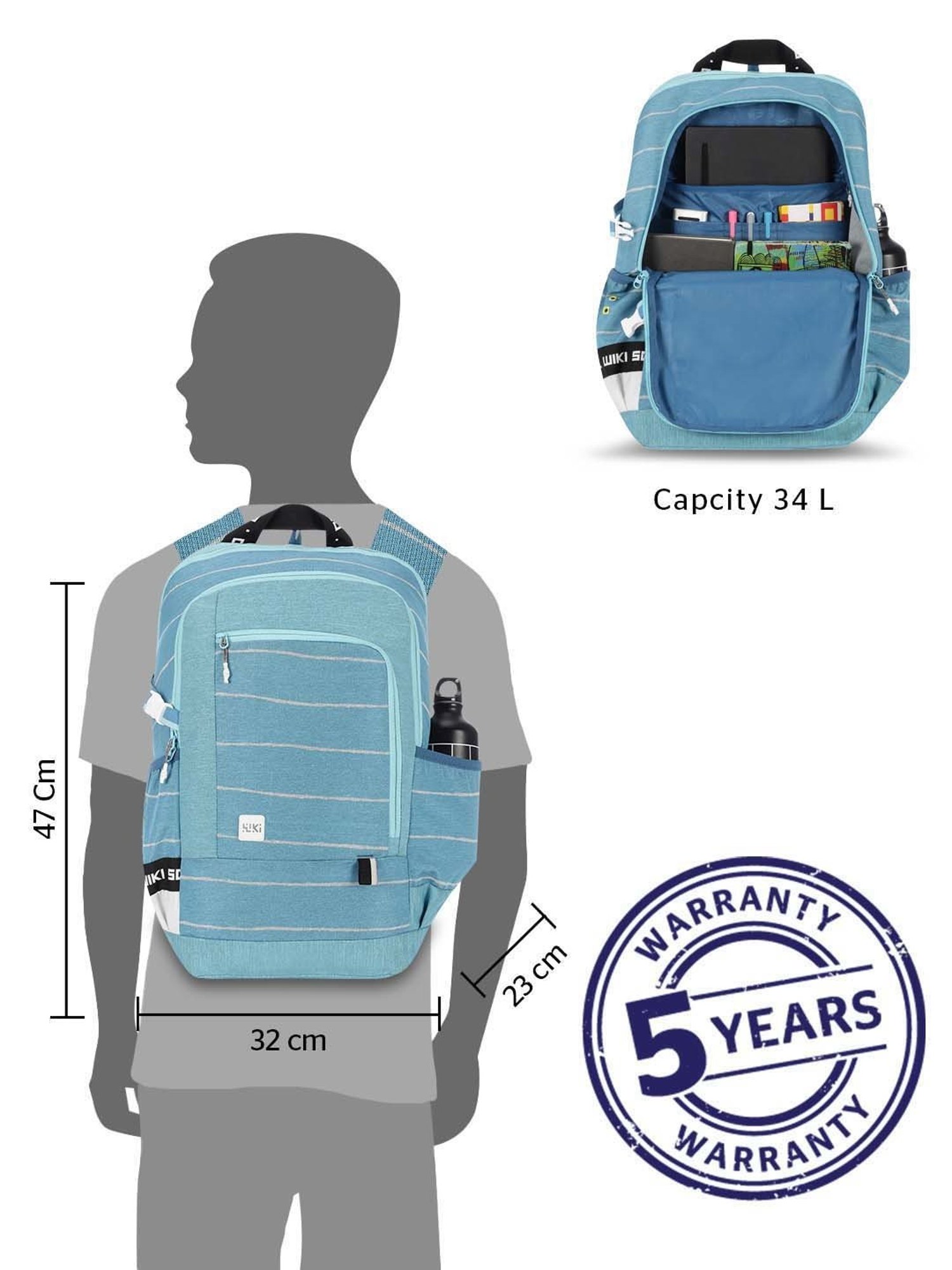 Wiki 34 Ltrs Blue Medium Backpack