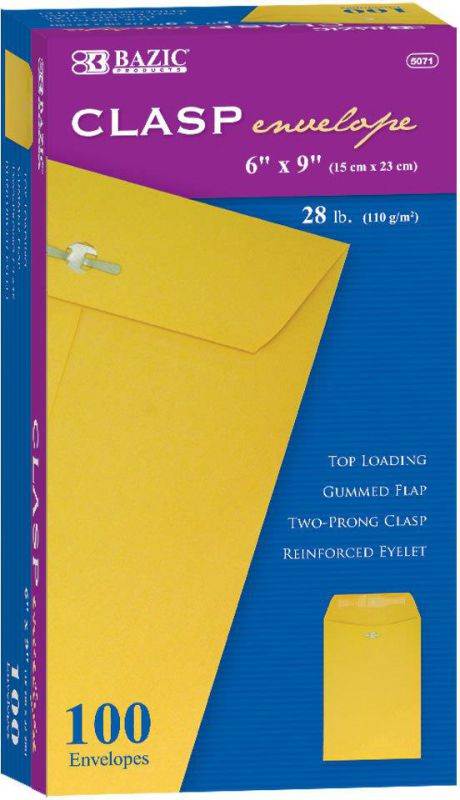 Bazic 6"" x 9"" Clasp Envelope - 100/Box Case Pack 10