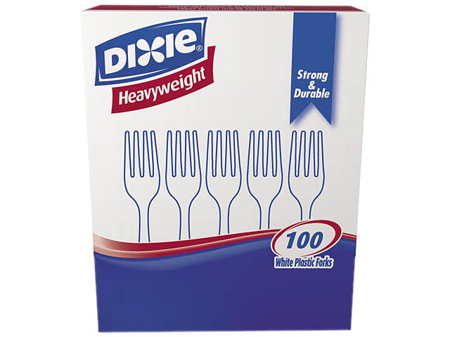 Dixie FH207 Plastic Tableware, Heavyweight Forks, White, 100/Box