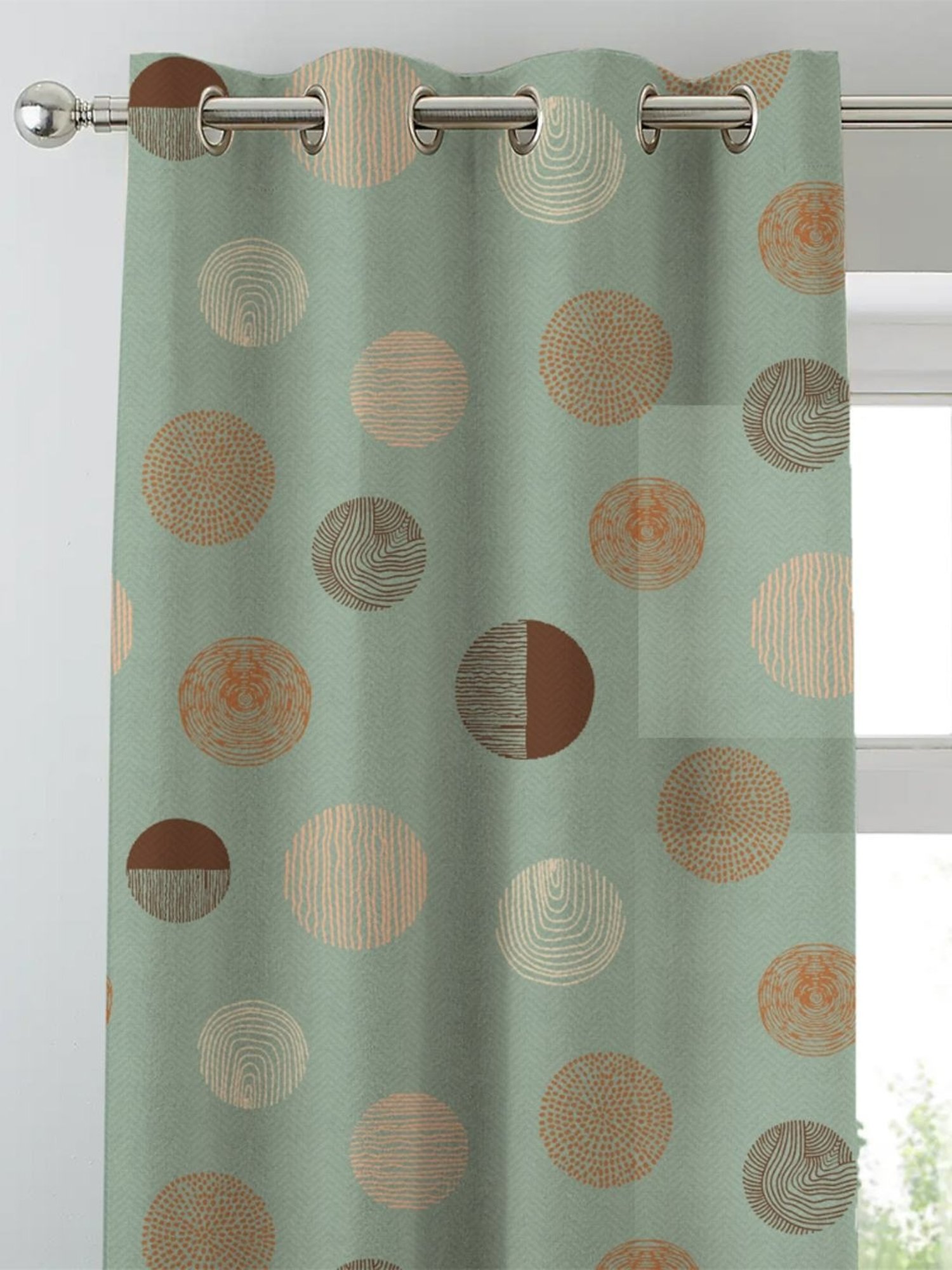 SPACES DRAPE STORY Boho Digital Print Sage Green Polyester 5 ft Window Curtains - Set of 2
