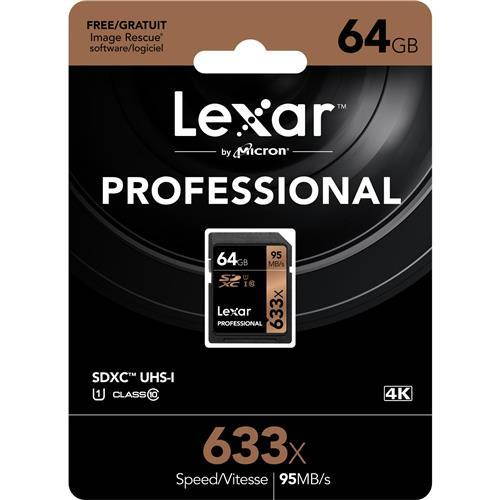 Lexar 64GB Professional Class 10 UHS-I U1 633x SDXC Memory Card #LSD64GCB1NL633