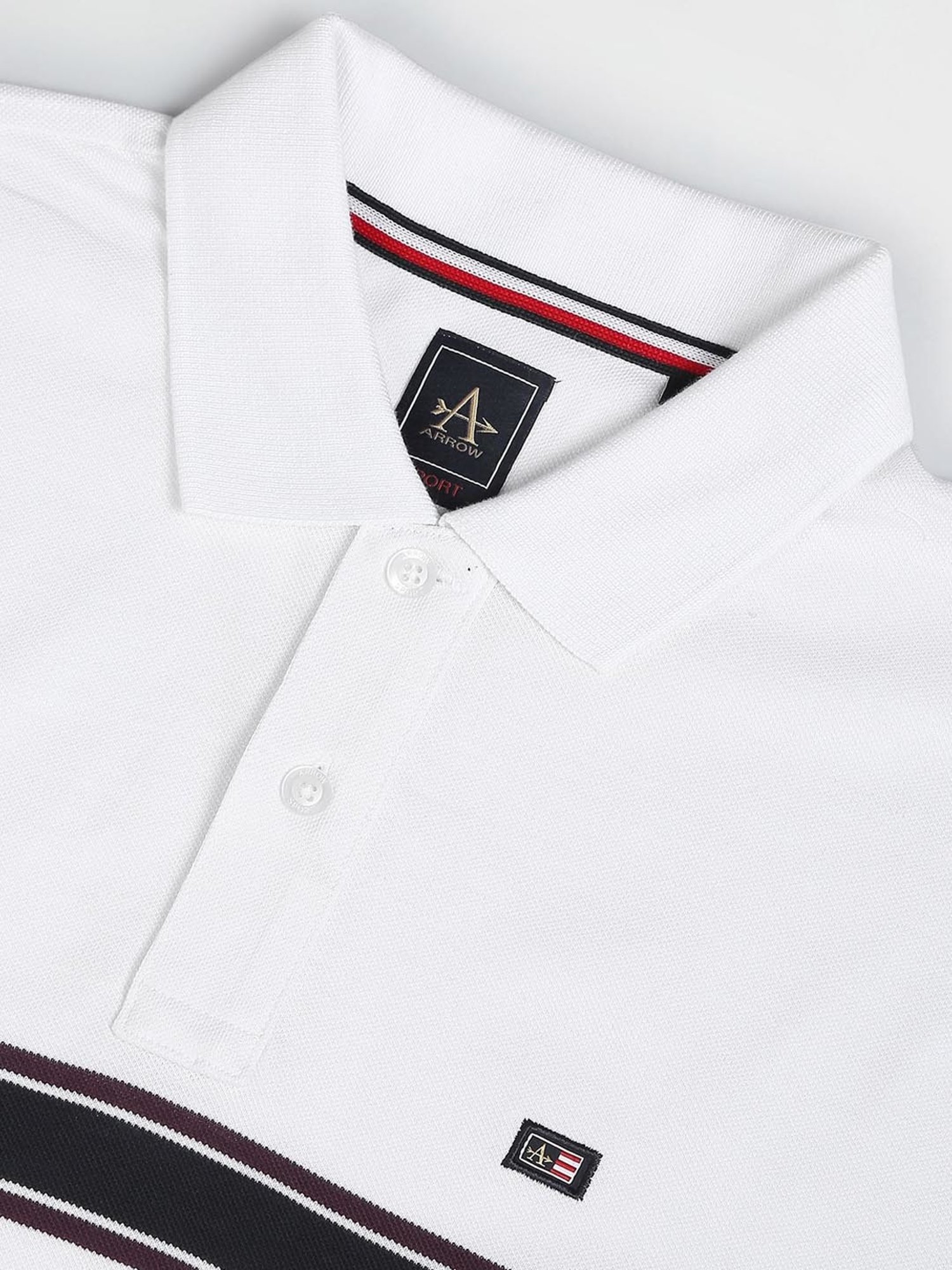 Arrow Sport White Cotton Regular Fit Striped Polo T-Shirt