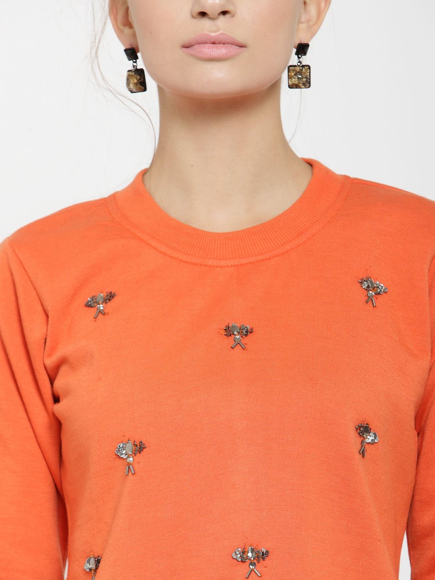 Belle Fille Orange Embellished Sweatshirt