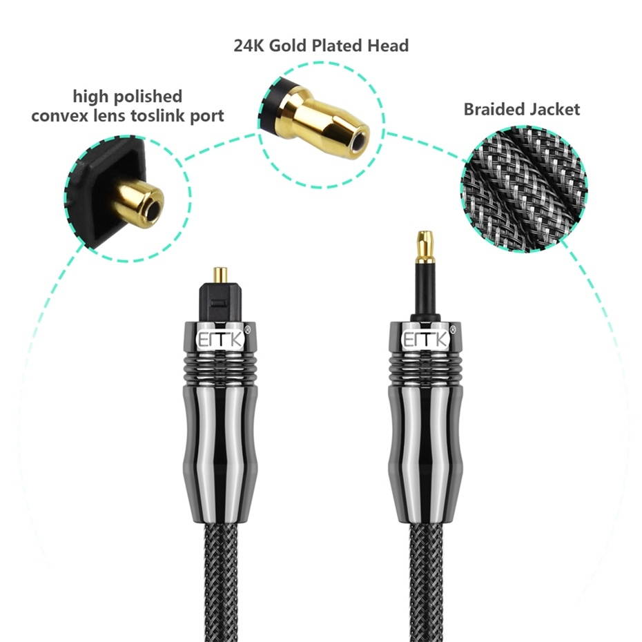EMK OD6.0mm 3.5mm Digital Sound Toslink to Mini Toslink Digital Optical Audio Cable, Length:1m