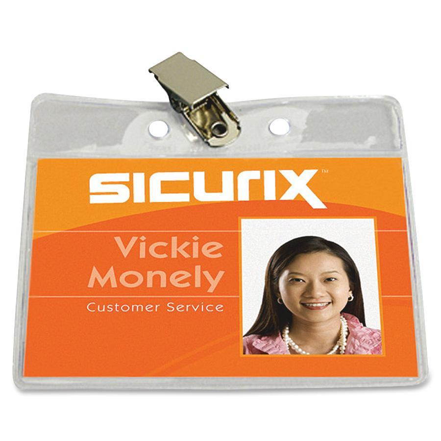 Baumgartens Vinyl Badge Holder,Clip,Horizontal,4"x3",50/PK, CL 67840