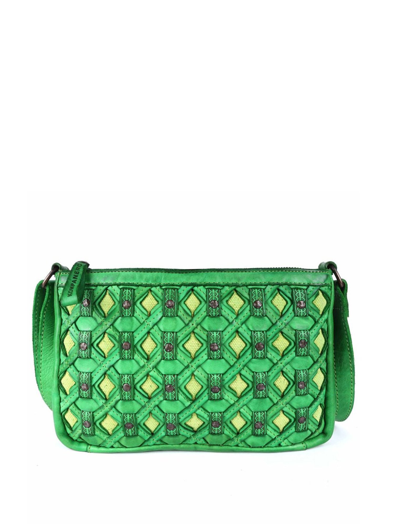 KOMPANERO Valentina Light Green Leather Textured Sling Handbag