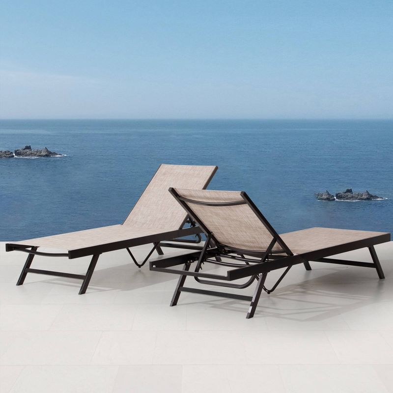2pc Outdoor Aluminum Adjustable Chaise Lounge Chairs - Beige - Crestlive Products