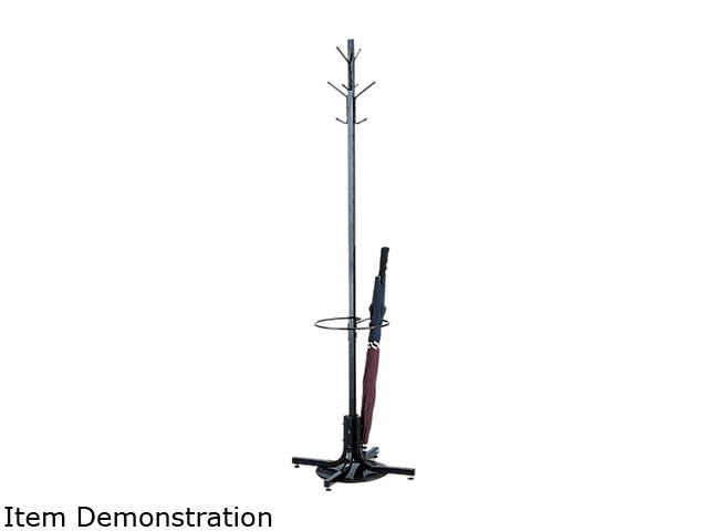 Safco 4168BL Costumer w/Umbrella Holder, Four Ball-Tipped Double-Hooks, Metal, Black