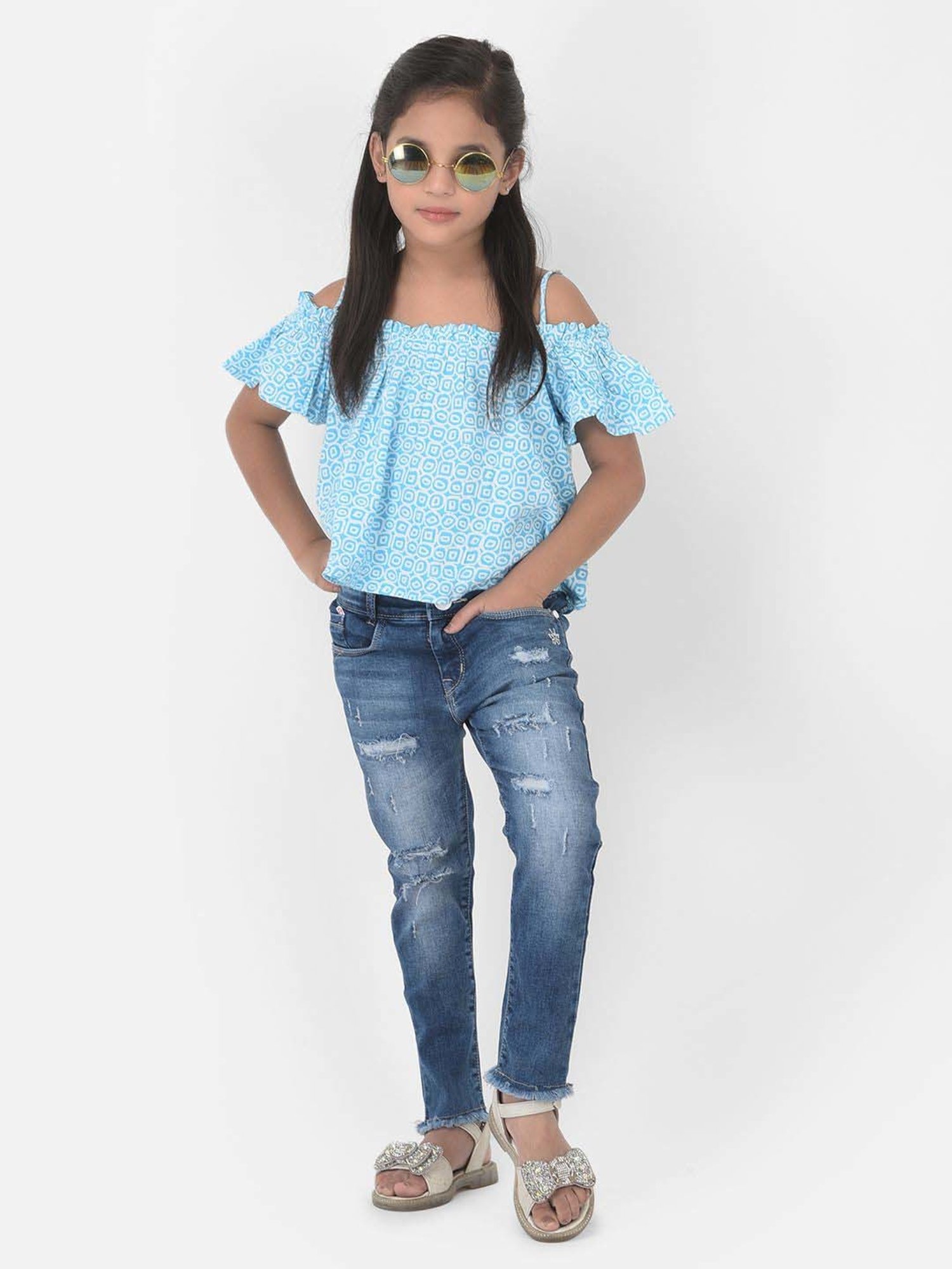 Crimsoune Club Kids Blue & White Printed Top