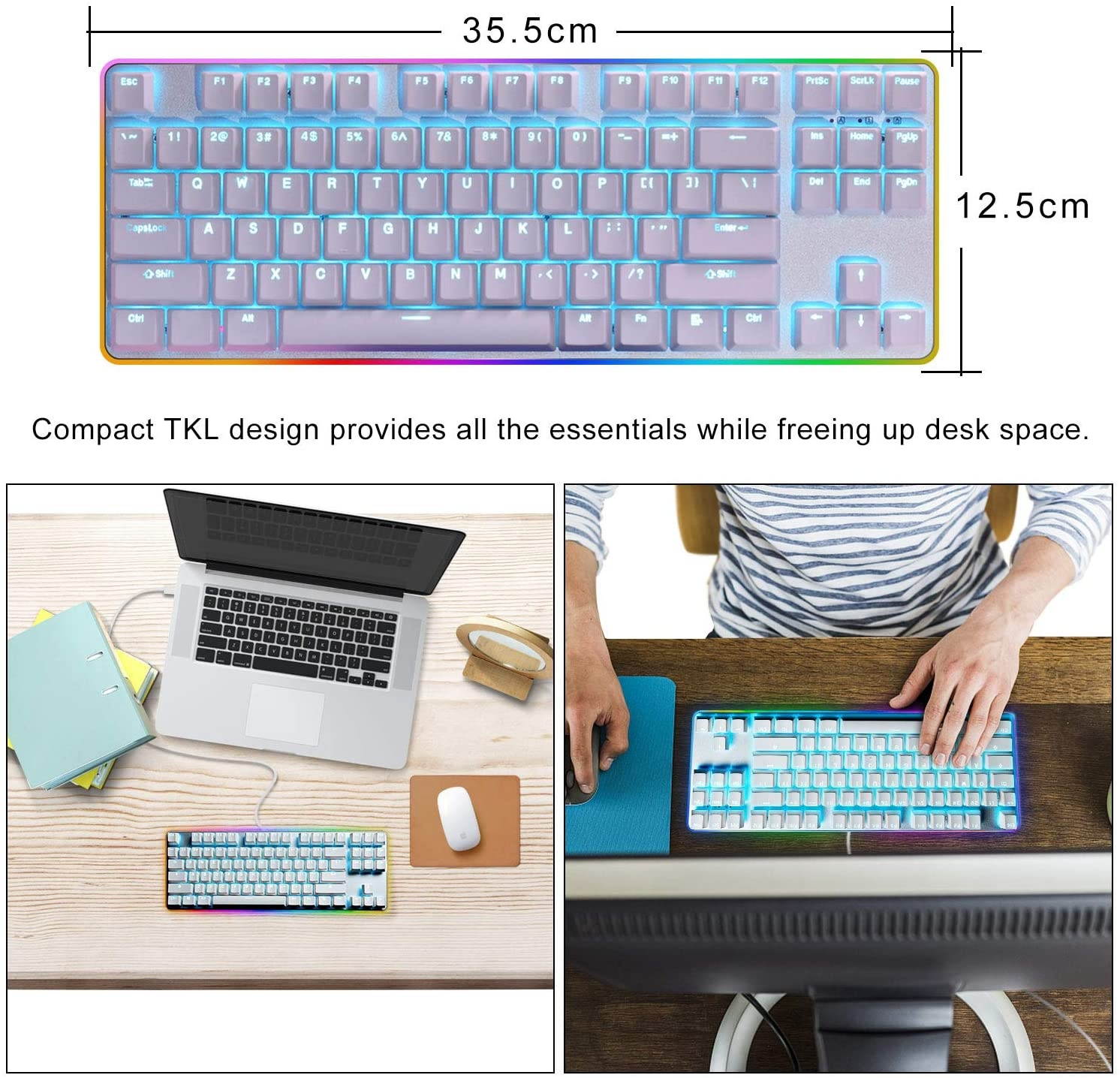 TKL RGB Tenkeyless Mechanical Gaming Keyboard USB Passthrough & Media Controls - Linear & Quiet - Cherry MX Red Switches for Pro PC Gamer or Office (QWERTY US-Layout)