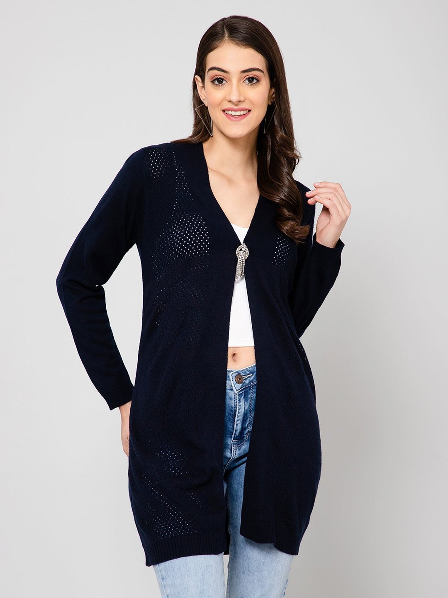 Crozo By Cantabil Navy Wool Winter Shrug