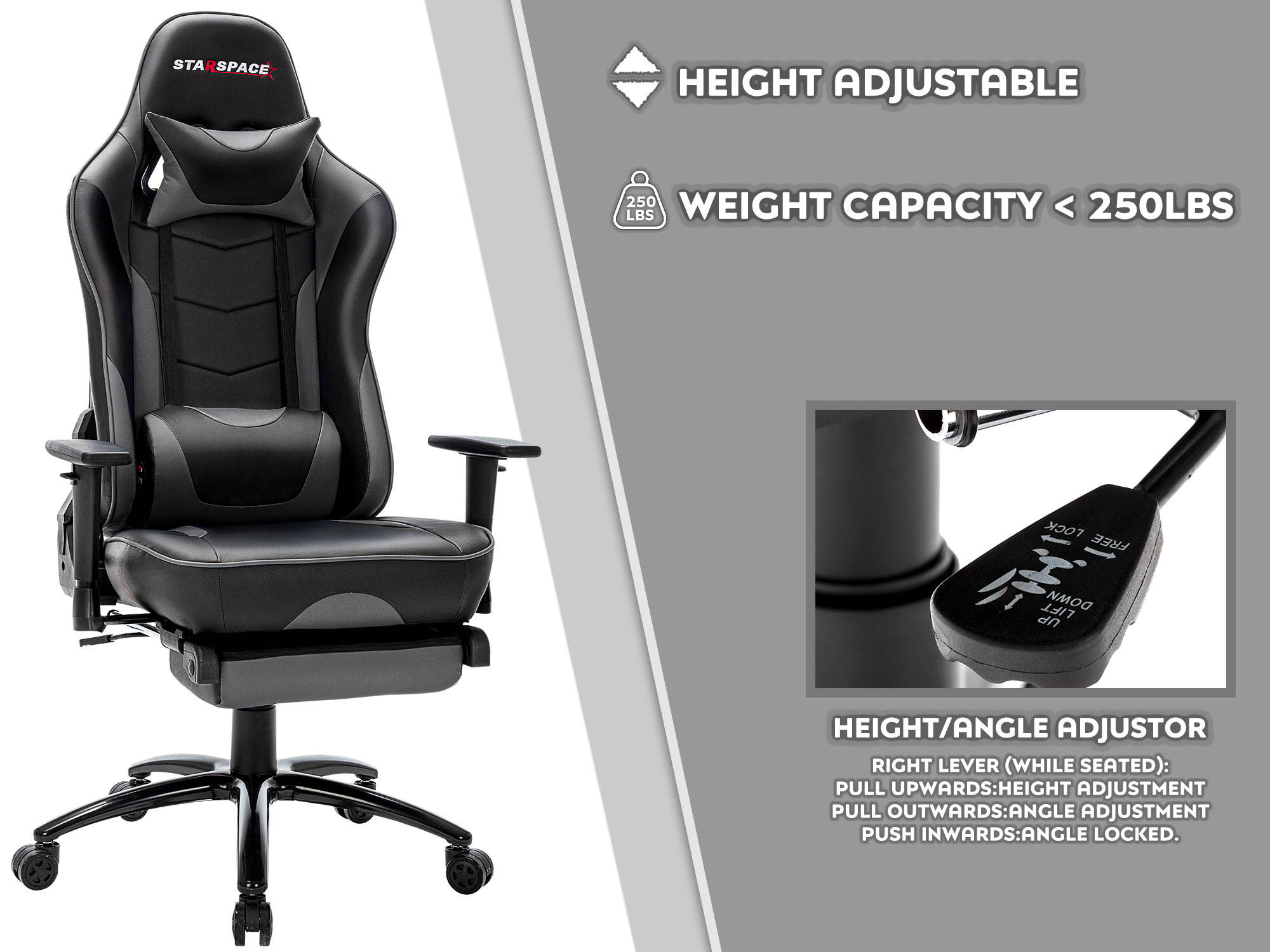 STARSPACE Adjustable Lumbar Support Footrest Gaming Chair with Racing Ergonomic Desk Chair