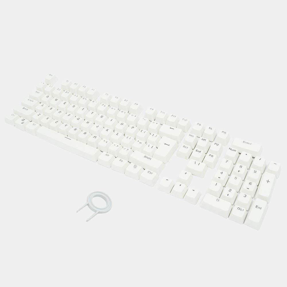 Bossi White Color 104 Keys PBT Double-shot Keycaps Replacement Mechanical Keycaps for Cherry Mechanical MX Switch Keyboard with Key Puller