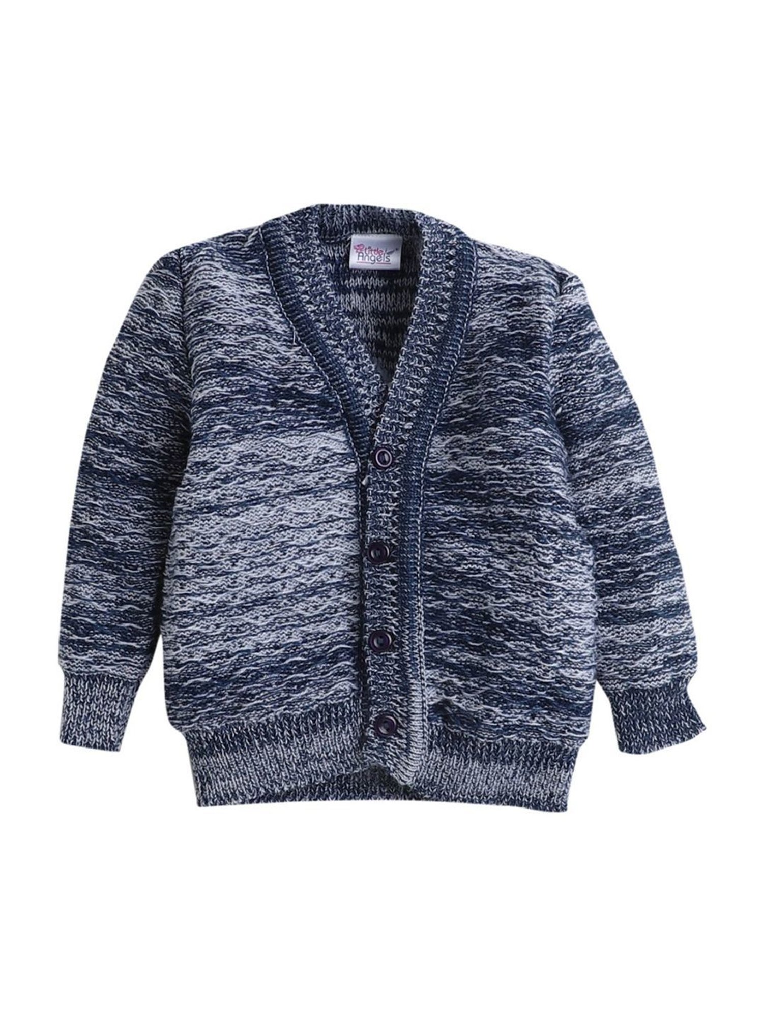 Little Angels Kids Navy Textured Pattern Full Sleeves Sweater Set