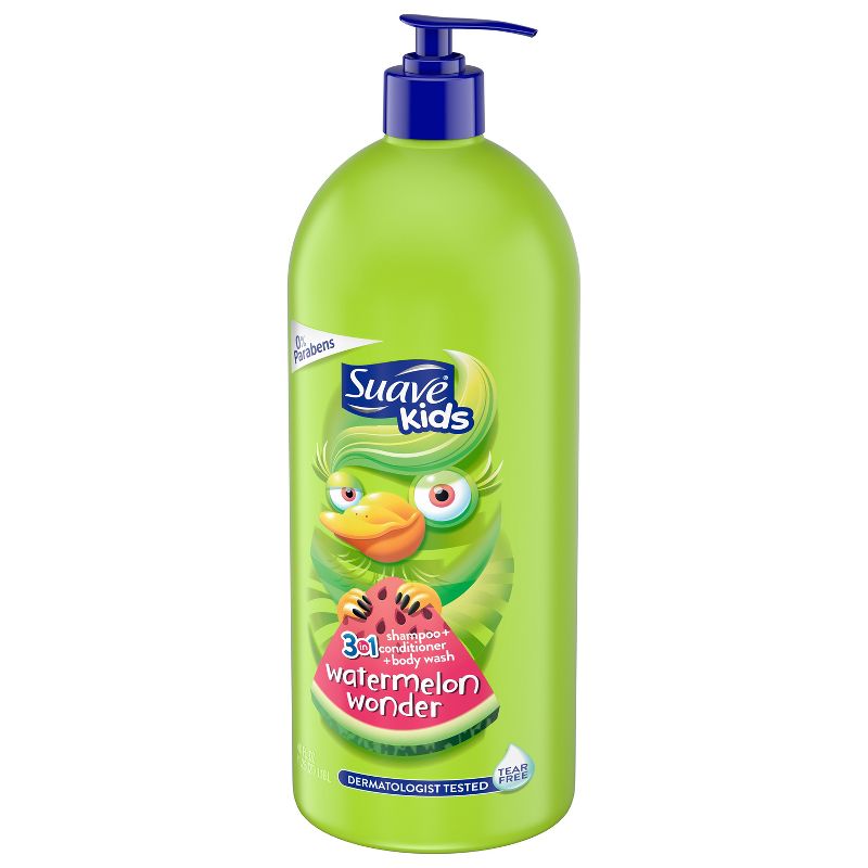 Suave Kids 3-in-1 Shampoo Conditioner Body Wash For Tear-Free Bath Time Watermelon Wonder - 40 fl oz