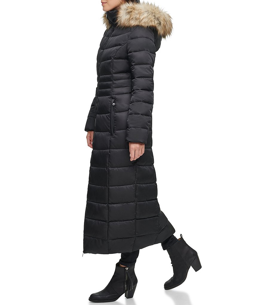 Kenneth Cole New York Faux Fur Trim Hooded Maxi Down Puffer Coat