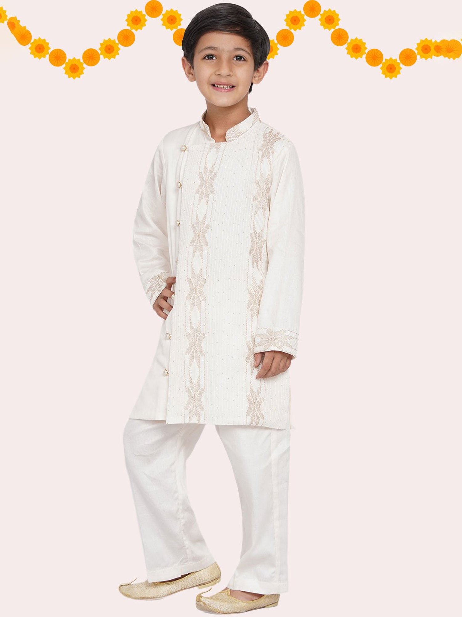 Little Bansi Cream Printed 1 Kurta + 1 Pyjamas