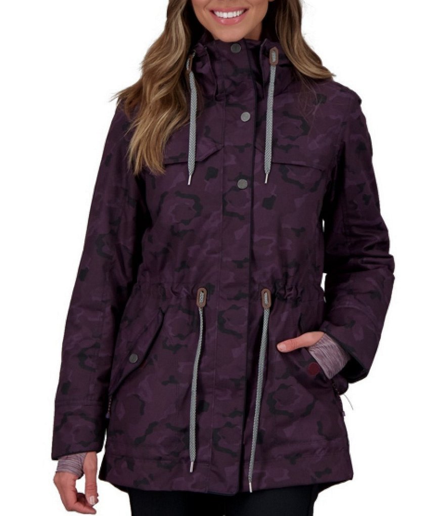 Obermeyer Celestia Hooded Stand Collar Long Sleeve Camouflage Print Ski Jacket