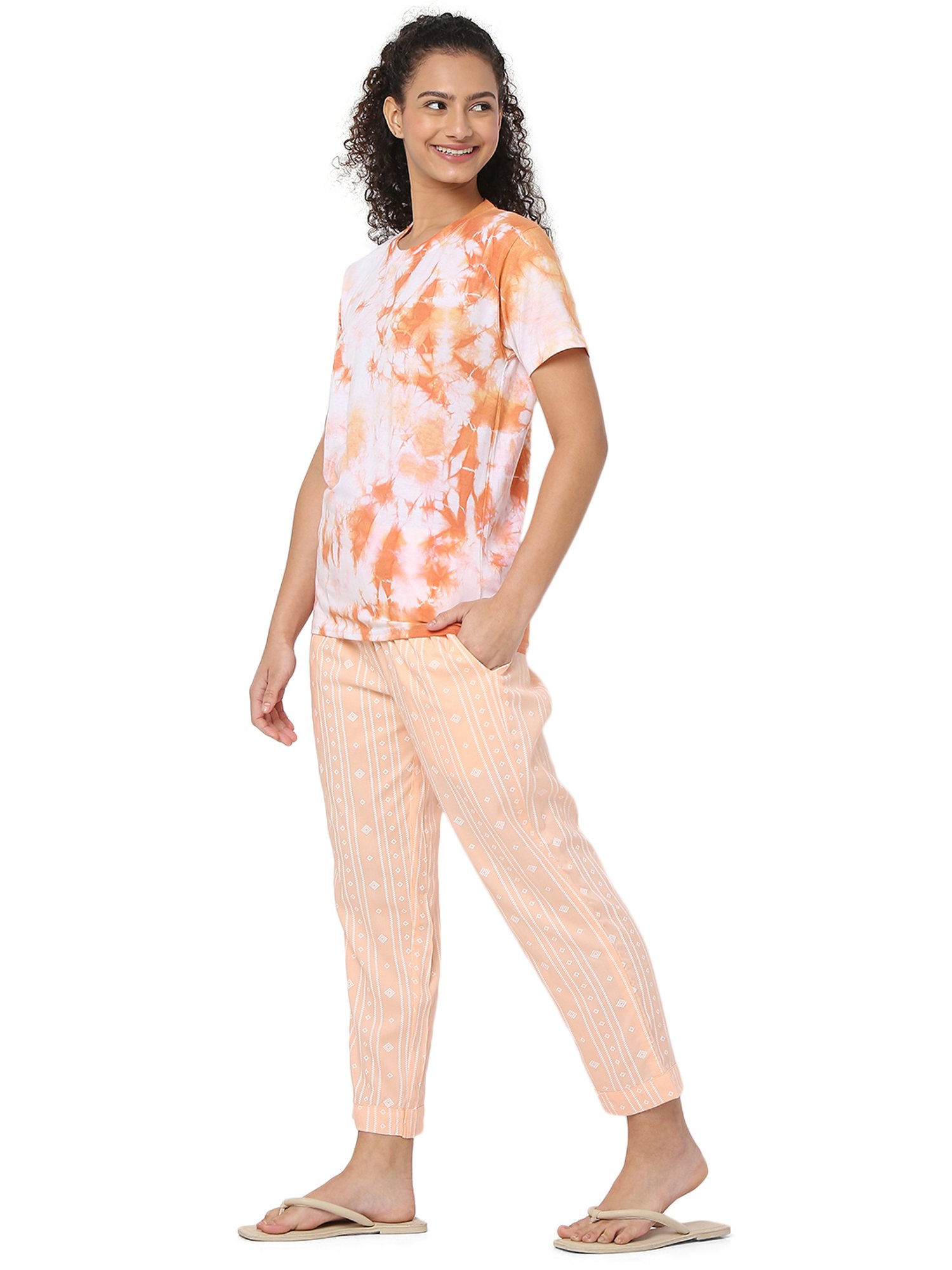 Smarty Pants Orange & Peach Tie - Dye T-Shirt With Pyjamas