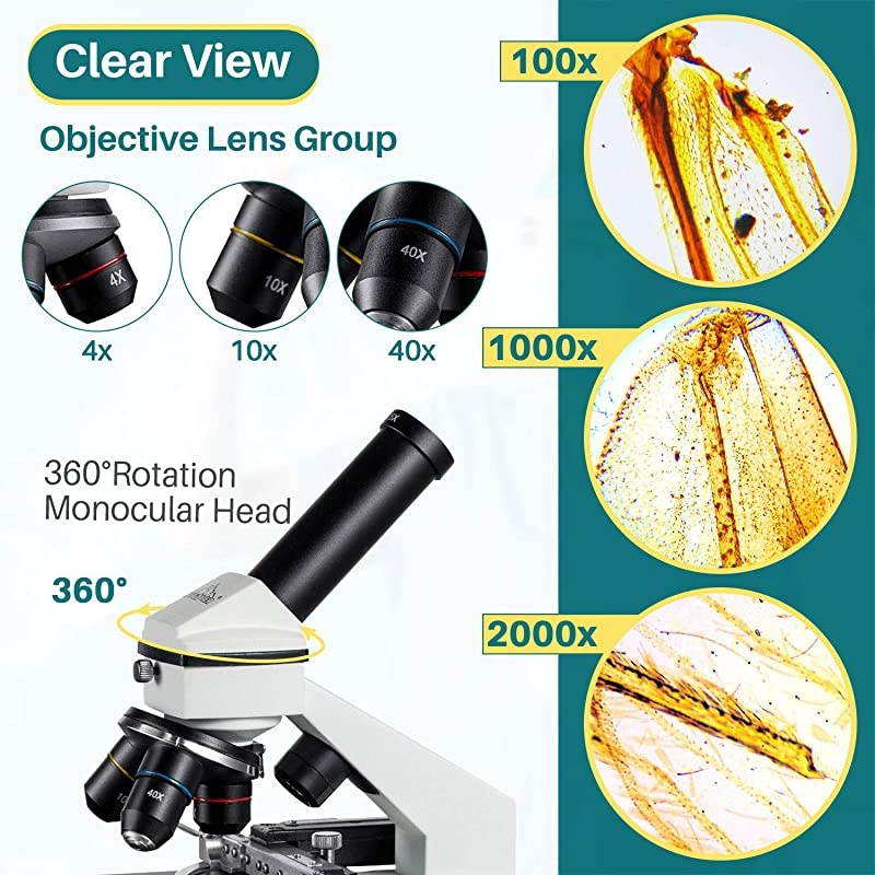 2000X Moving Ruler Compound LED with Prepared Blank Slides Accessories Kids Student Present Gift Christmas