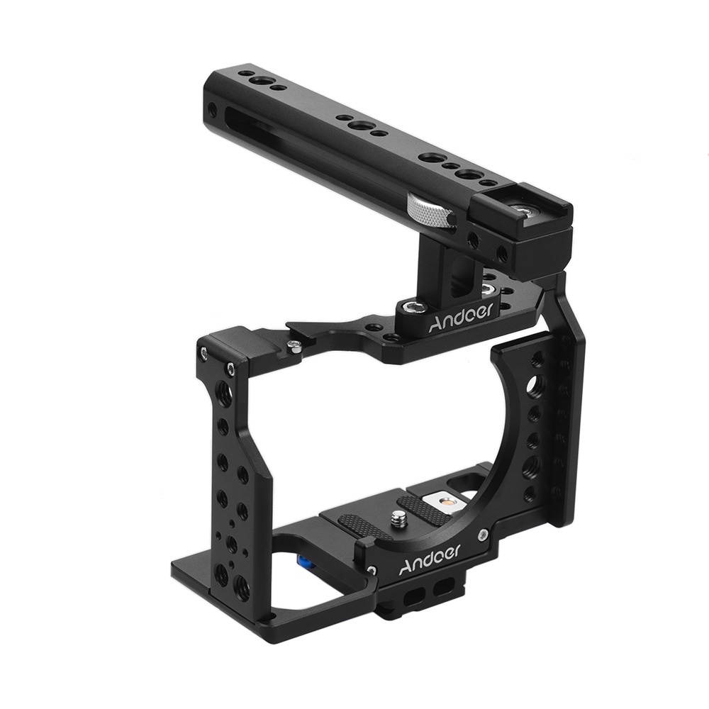 Andoer Camera Cage + Top Handle Kit Video Film Movie Making Stabilizer Aluminum Alloy with Cold Shoe Mount Cable Clamp Mounting Adapter for Sony A7II/A7III/A7SII/A7M3/A7RII/A7RIII Camera