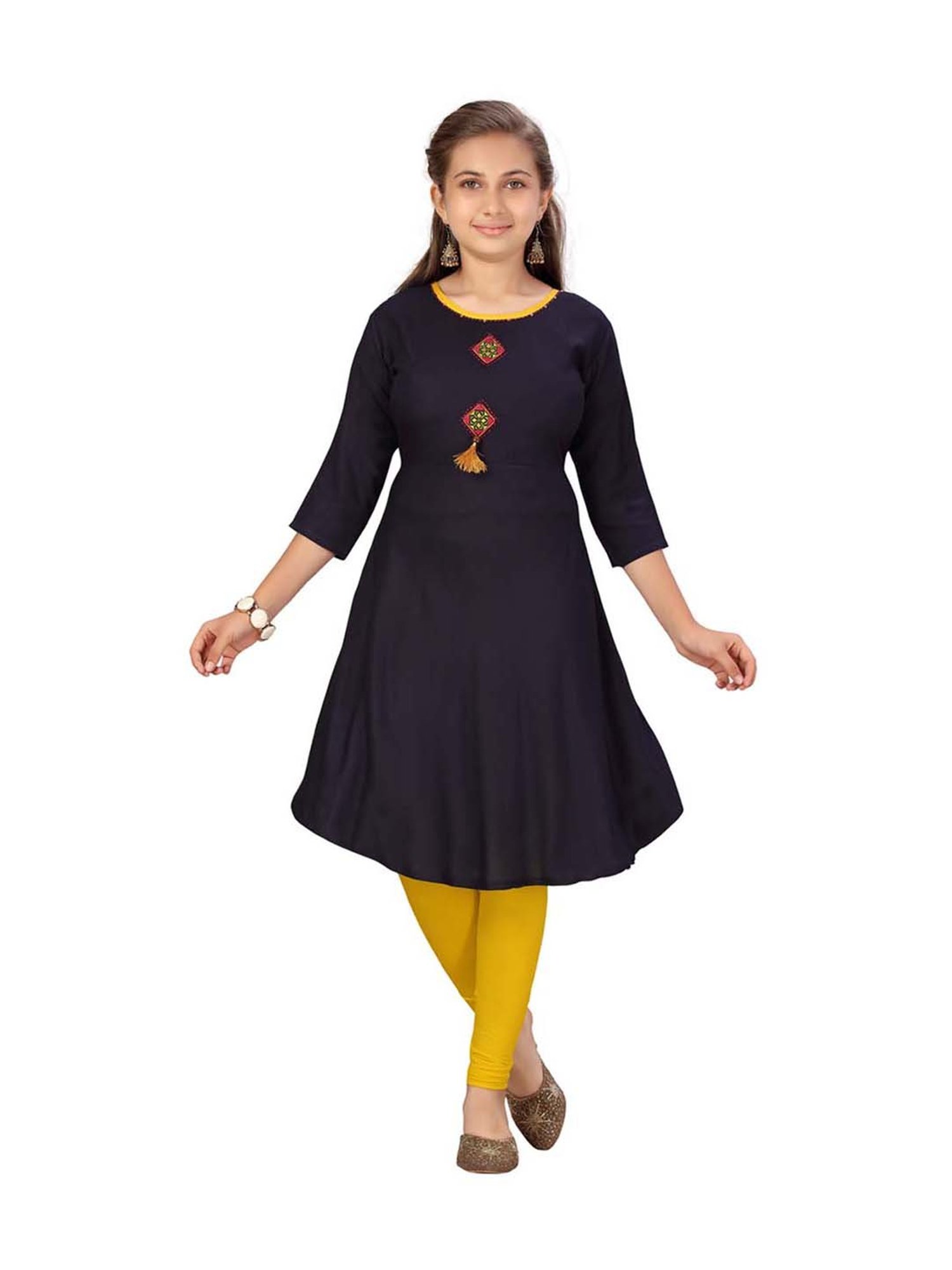 Peppermint Kids Navy Regular Fit Kurta Set