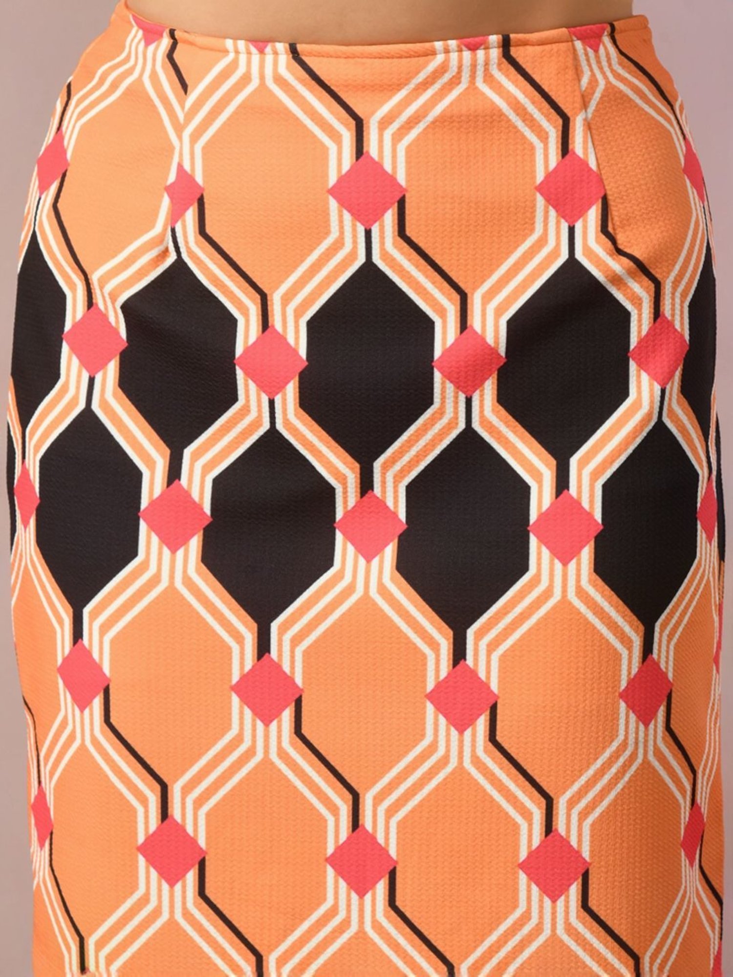 Myshka Orange Printed Bodycon Skirt