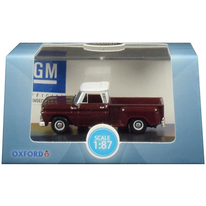 1965 Chevrolet C10 Stepside Pickup Truck Metallic Maroon w/White Top 1/87 (HO) Scale Diecast Model Car by Oxford Diecast