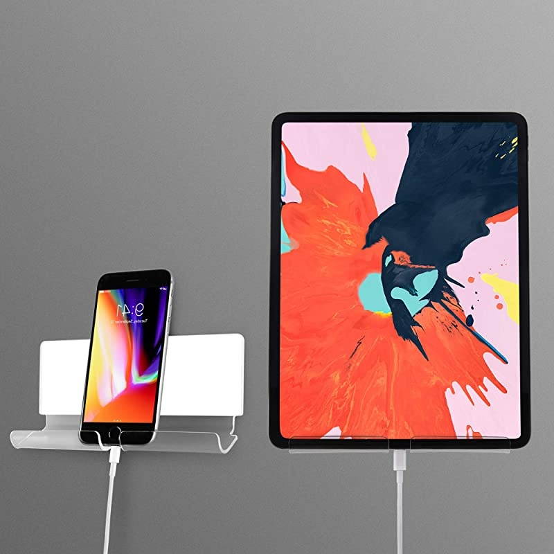 Adhesive Wall Phone Tablet Holder Mount Stand for Tablet Smartphones eReader Wall Holder Mount Silky White amp Transparent
