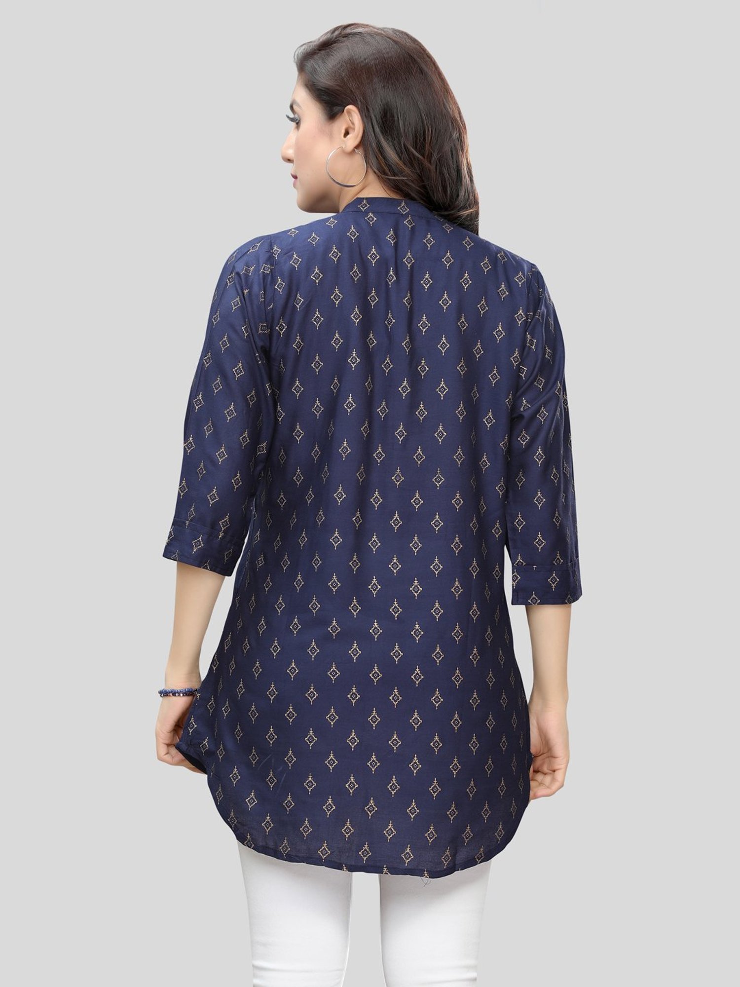Saree Swarg Dark Blue Printed A Line Short Kurti