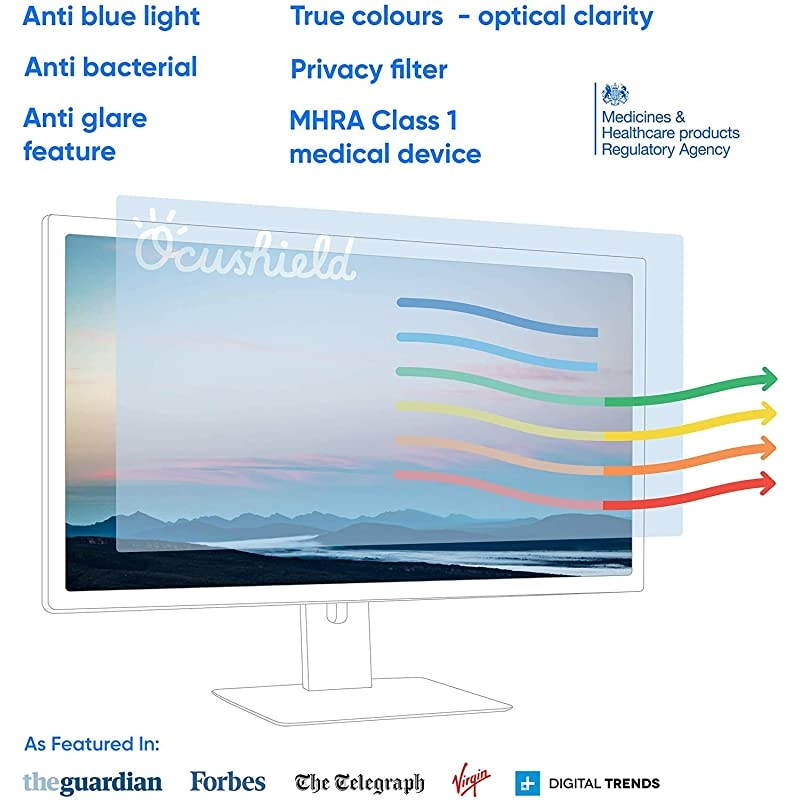 Anti Blue Light Screen Protector with Privacy Filter for Computer Monitors/PC &ndash; Various Sizes - to Protect Eyes & Improve Sleep (VDU Model 19" W(409 x 256))