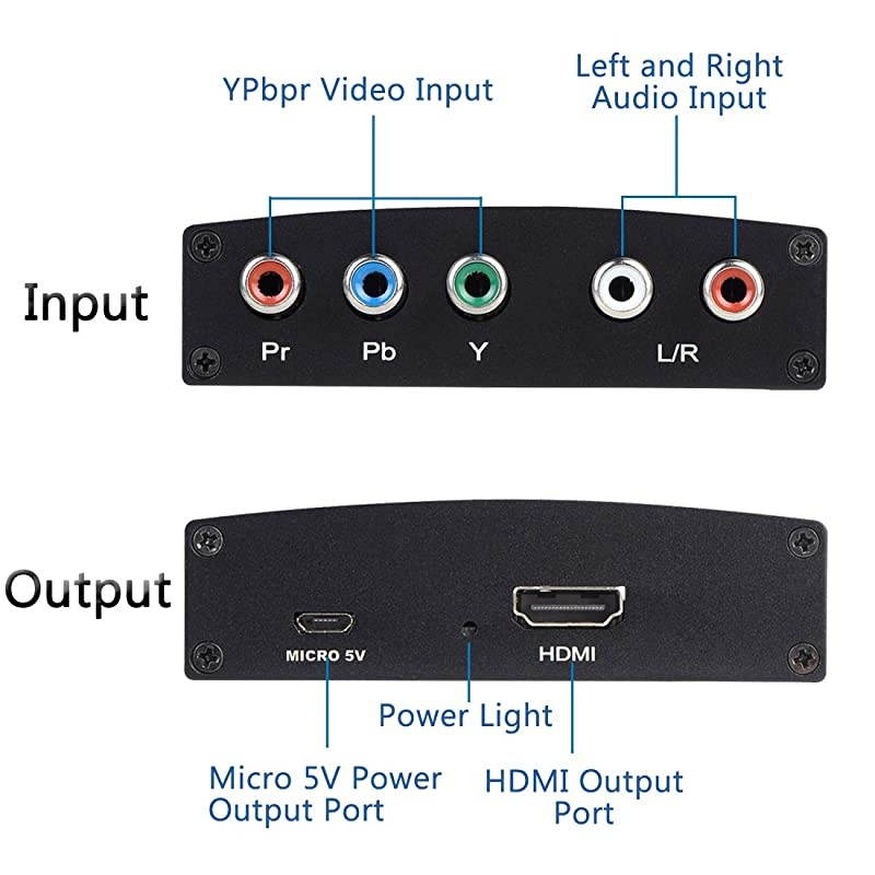 to HDMI Converter, Component to HDMI, RGB to HDMI Converter Supports 4K Video Audio Converter Adapter HDMI V1.4 for DVD PSP Xbox 360 PS2 Nintendo to HDTV Monitor and Projector