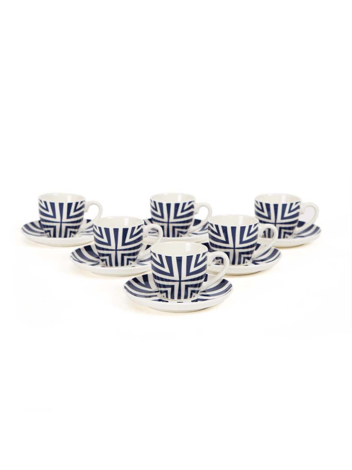 Home4U Blue & White Bone China Tea Set (6 Cups & 6 Saucers)