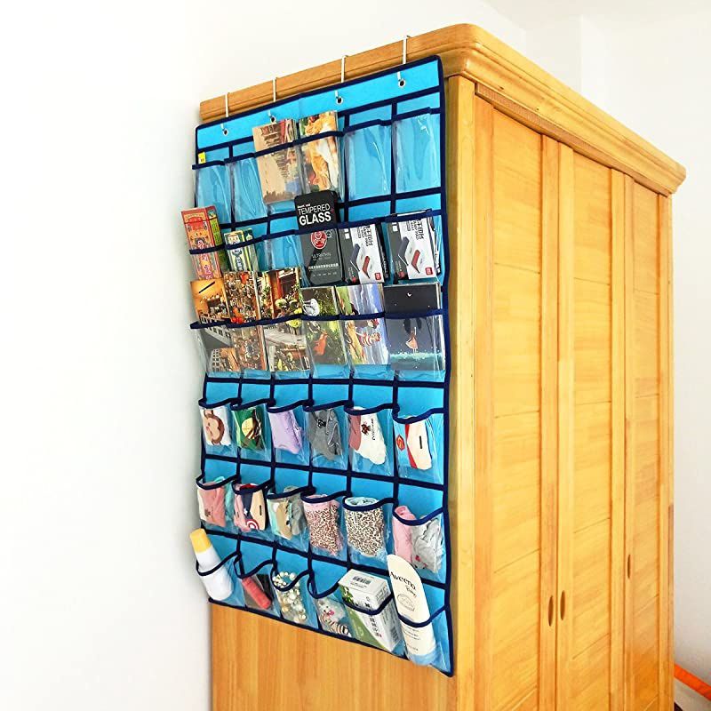Hanging Closet Underwear Sock Jewelry Storage Over The Door Classroom Cell Phone Calculator Organizer 36 Clear Pockets Blue