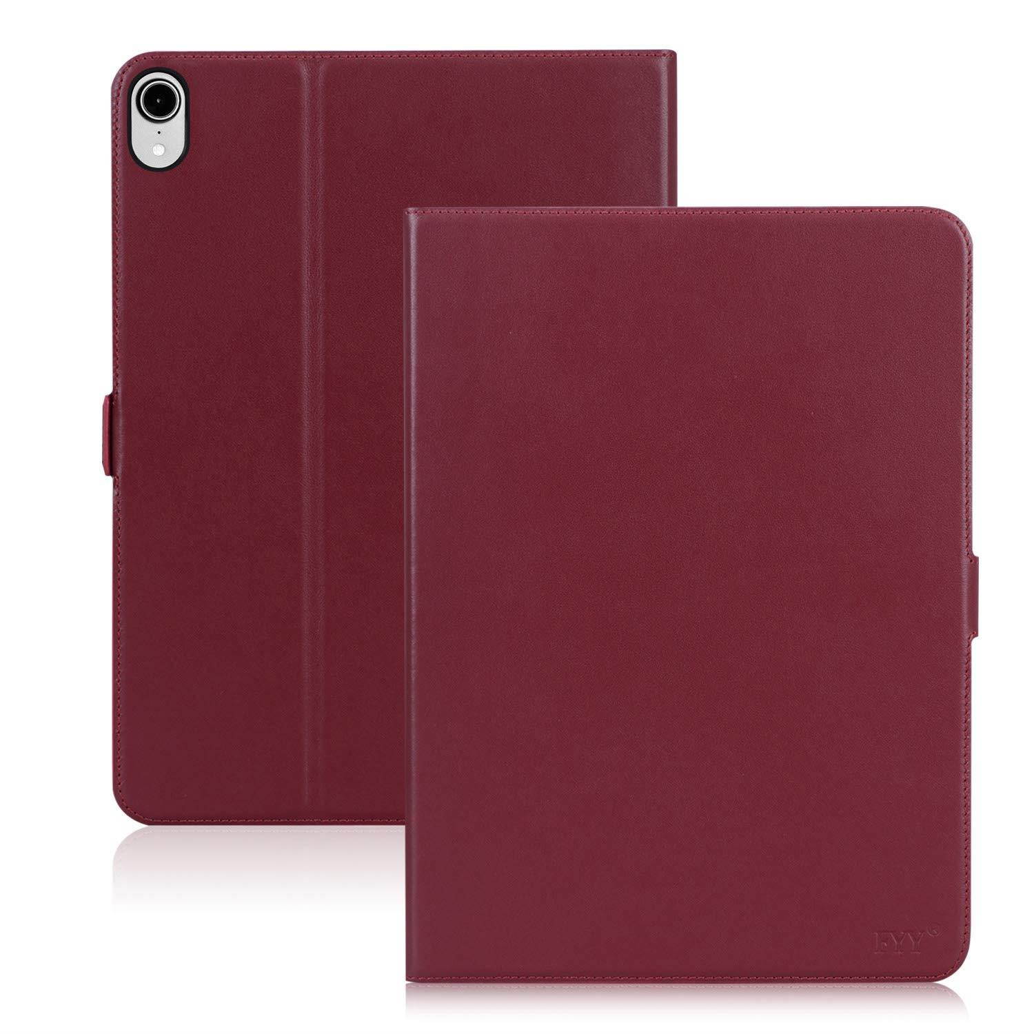FYY New Apple iPad Pro 11" 2018 Case [Support Apple Pencile Charging] Luxury Cowhide Genuine Leather Handcrafted Case, Pure Handmade Case Protective Cover with [Auto Sleep-Wake Function] Wine Red