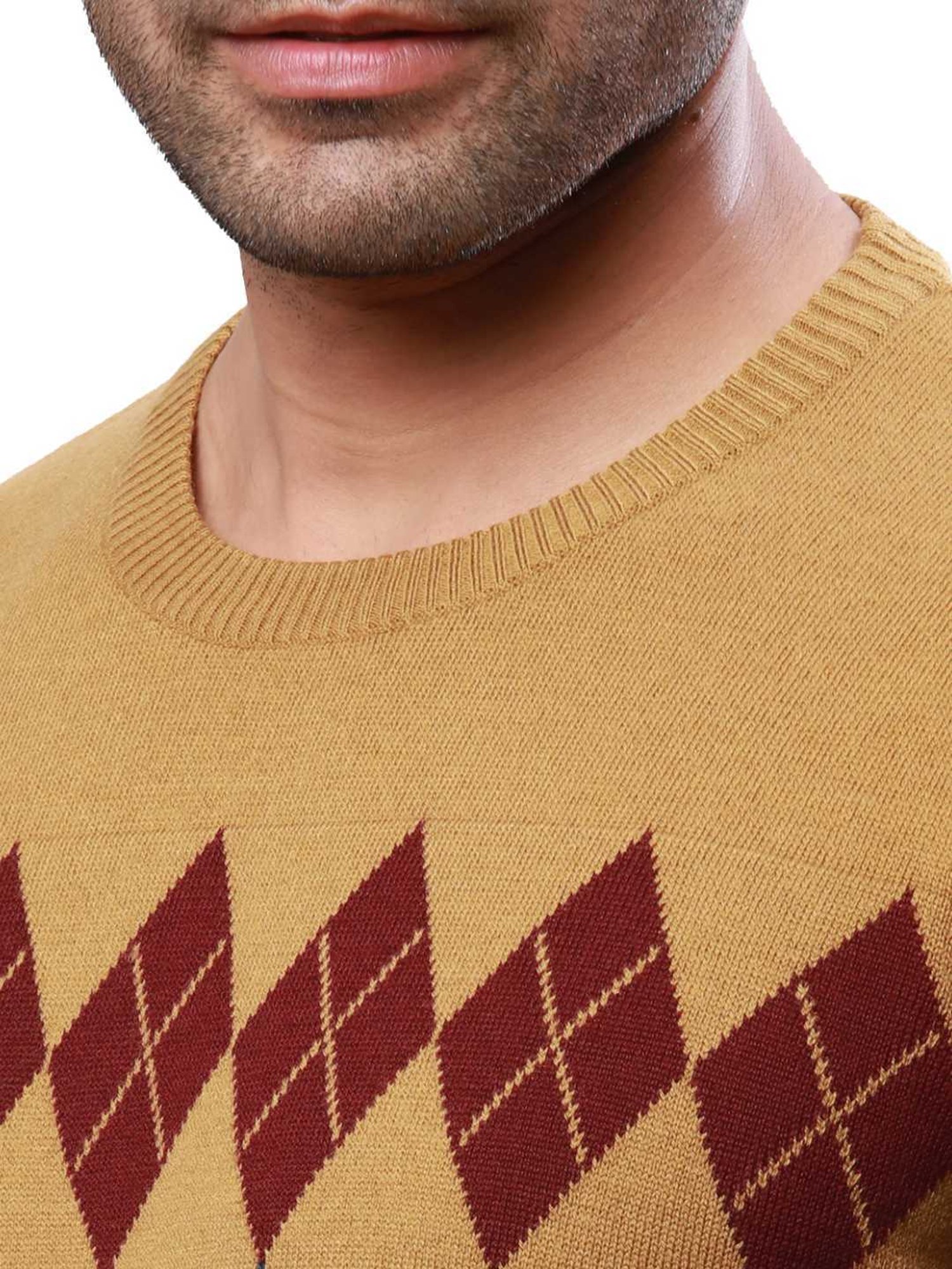 Raymond Grey & Mustard Regular Fit Argyle Sweater