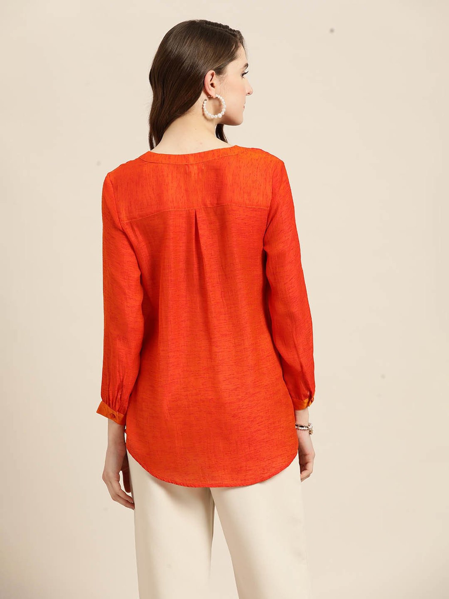 Qurvii Orange Silk Regular Fit Top