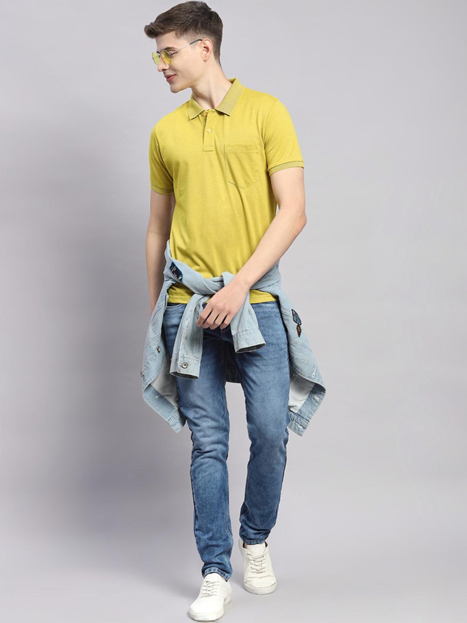 Monte Carlo Mustard Cotton Regular Fit Polo T-Shirt