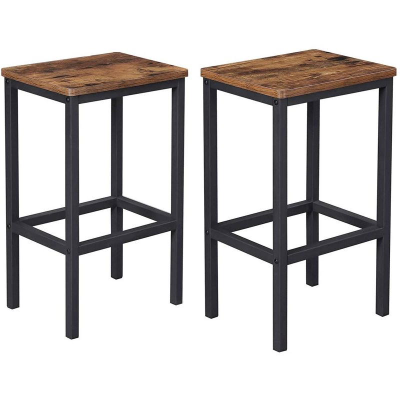 Set of 2 25.6" Barstools with Wooden Seat Brown/Black - Benzara