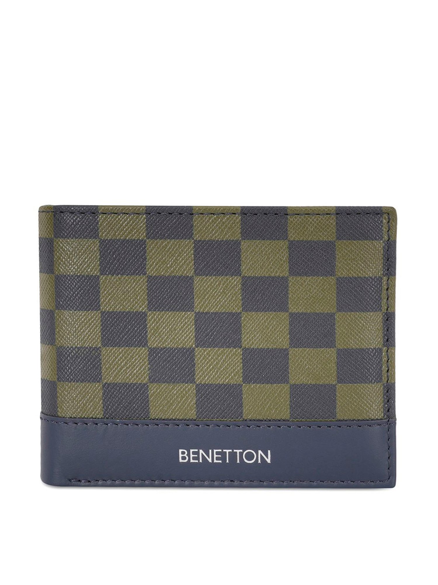 United Colors of Benetton Camora Olive & Navy Leather Printed Bi-Fold Wallet