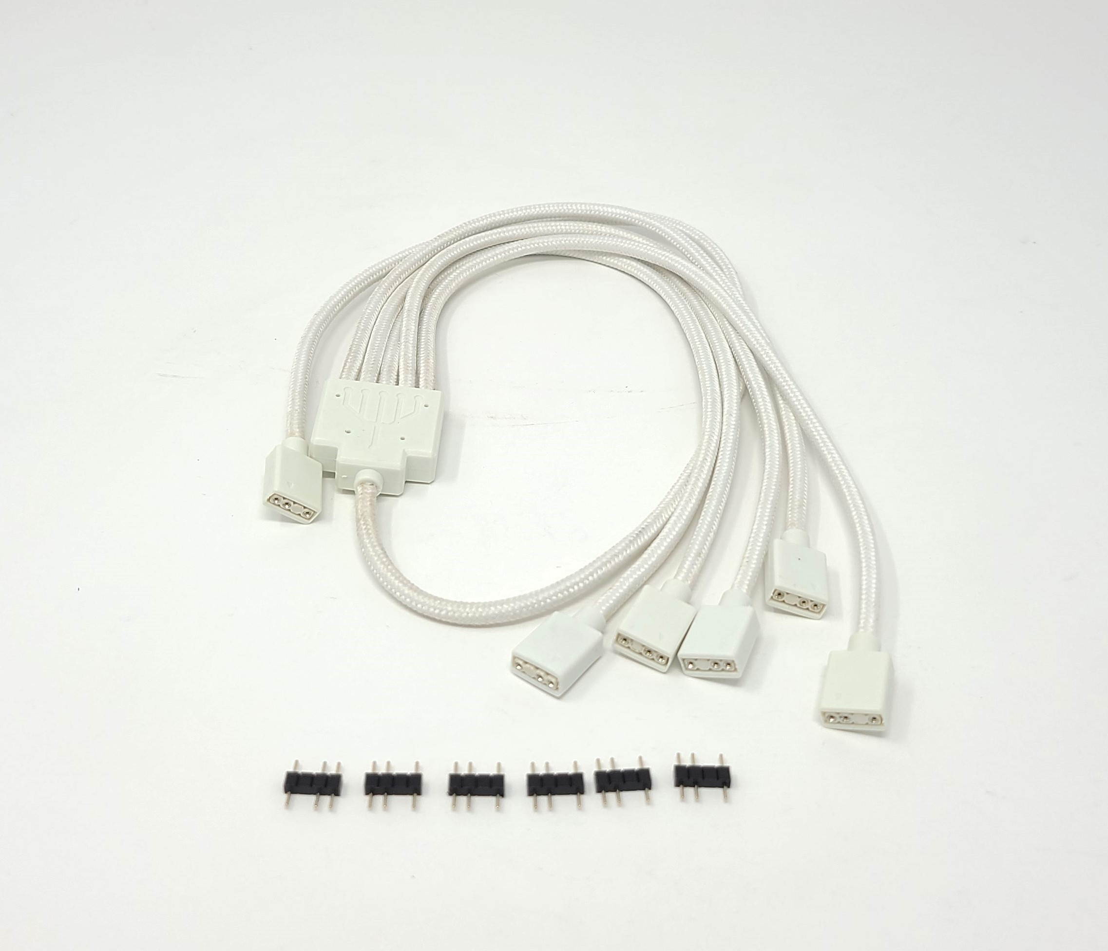 Micro Connectors 70cm Premium Sleeved 3-Pin 1 to 5 Addressable (ARGB) Splitter Cable (White)